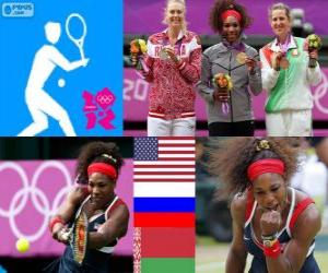 yapboz Kadınlar erkekler Tenis podyum, Serena Williams (ABD), Maria Sharapova (Rusya) ve Victoria Azarenka (Belarus) - Londra 2012-